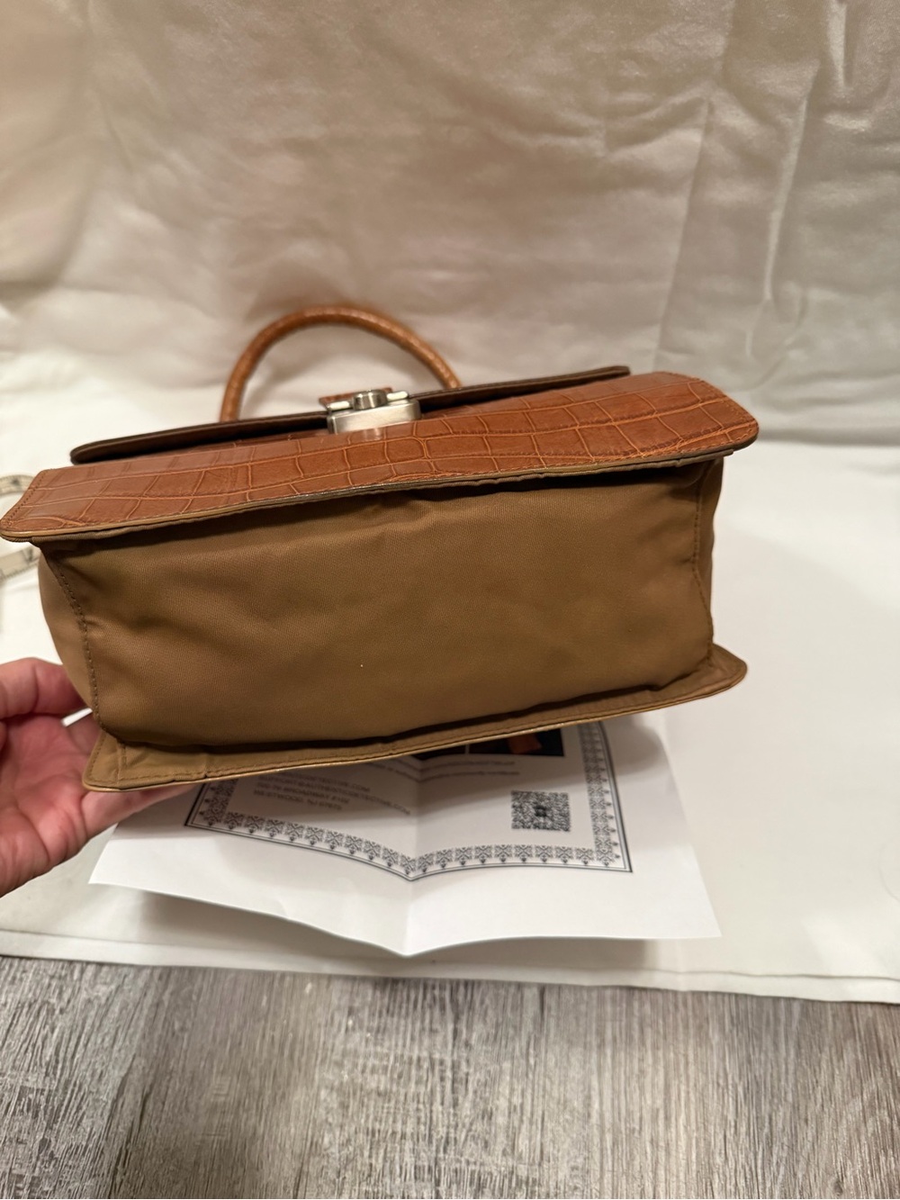 Prada Brown Croc-Embossed Top Handle with COA included cancer awareness bracelet - Picture 3 of 10
